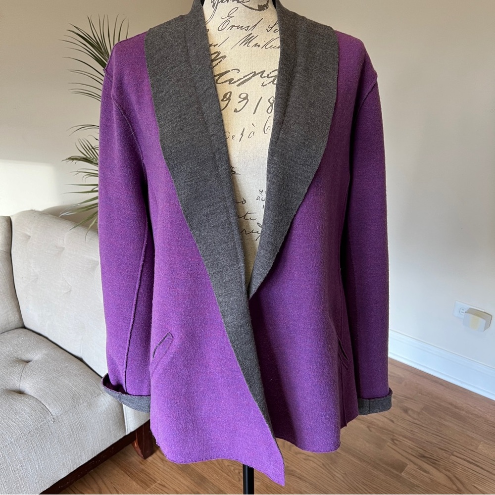 Eileen Fisher Purple and Gray Open Front Cardigan